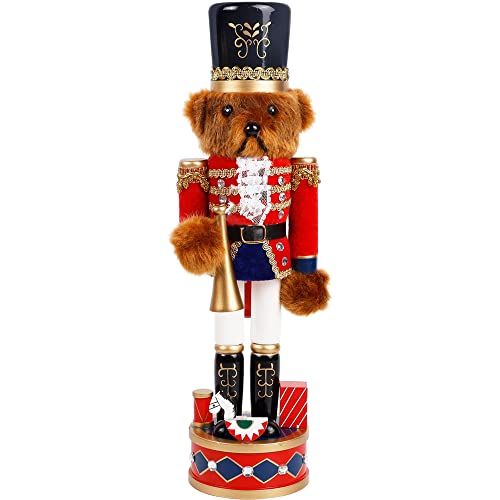 Joliyoou 14 Inch Christmas Nutcracker Figures, Wooden Nutcracker Bear Drummer Ornaments, Large Xmas Nutcracker Tabletop Centerpieces Festival Shelves Decorations