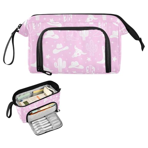Image of Western Cowboy Purple Pencil Case Pouch Big Capacity Pencil Bag Box Organizer Pen Case Pencil Pouch Aesthetic with Handle for Kids Boys Girls Women College Office