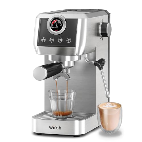 wirsh Espresso Machine,20 Bar Espresso Maker with Commercial Steamer for Latte and Cappuccino, Expresso Coffee Machine with 40 oz Removable Water Tank,Stainless Steel (Home Barista)