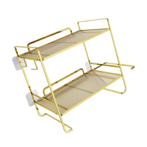 Compact Bathroom Storage Solution 2 Tiers Iron Rack with Open Shelves & Hook Multifunction Bathroom Wall Shelf Not Drilling