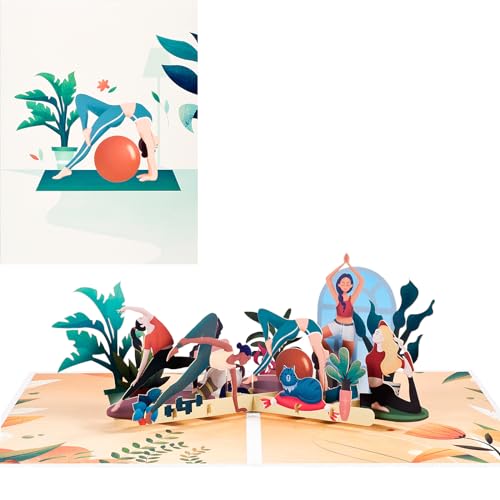 ANEWISH 3D Birthday Card, Pop Up Yoga Greeting Card, Interactive, Modern, Multicolor with focus on greens and bright hues