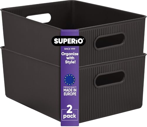 Boîtes de rangement 15 litres Superio contre le désordre des placards et étagères marron x2