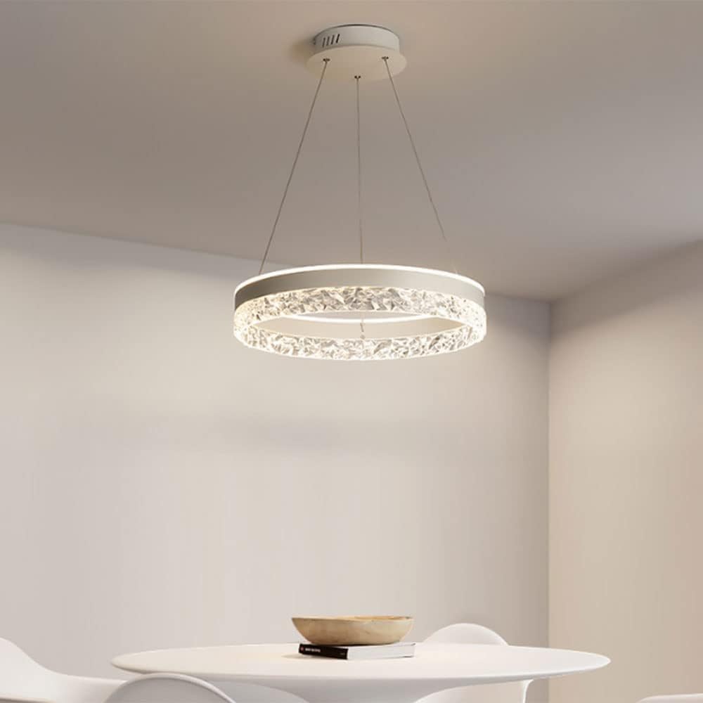 Lampadario LED Sospeso Ø50cm con Cristalli – Dimmerabile, Luce Regolabile 3000K-6400K, Telecomando Incluso, Altezza Regolabile, Design Moderno per Soggiorno, Sala da Pranzo, Camera da Letto (Bianco)