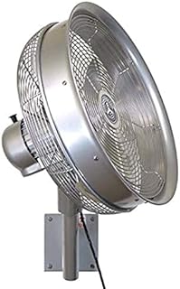 Hydromist Oscillating Wall Mounted Outdoor-Rated Fan, 3-Speed Cord Control, Hard Resin Fan Blade with Mounting Bracket and Black Cover, 18”, Metallic Silver