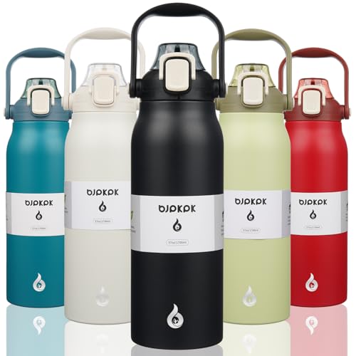 Image of BJPKPK 57oz Insulated Water Bottle with Straw Lid, Stainless Steel Bottle | One-Hand Straw Lid, BPA-Free Leakproof Large Water Bottle with Handle, Keeps Cold & Hot, Vacuum Insulation for Gym & Outdoor