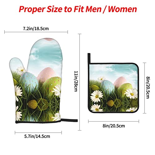 Colorful Easter Eggs Oven Mitt And Pot Cover 4Pcs Set For Kitchen Cooking And Outdoor Grill Heat Resistant Set #TOP3