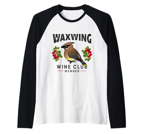 Cute Cartoon Cedar Waxwing Wine Club Funny Birdorable Bird Raglan Baseball Tee