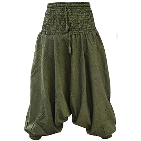Gheri Women's Plain Multilayered Elastic Waist Light Harem Trousers Green Cover