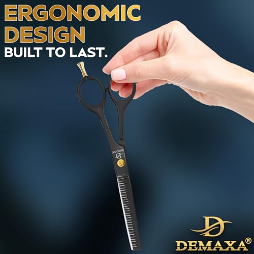 Image of Thinning Shears for Hair Cutting - DEMAXA Hair Thinning Scissors Professional Barber's Texturizing Shears for Salon & Home Use - 6.5-inch Black High Carbon Stainless Steel Thinning Sheers