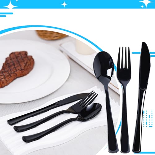 200 Count Black Plastic Silverware, Heavy Duty Disposable Cutlery Set, 100 Forks and 100 Spoons, Plastic Utensils Set for Party, Birthday, Wedding - Thumbnail 6