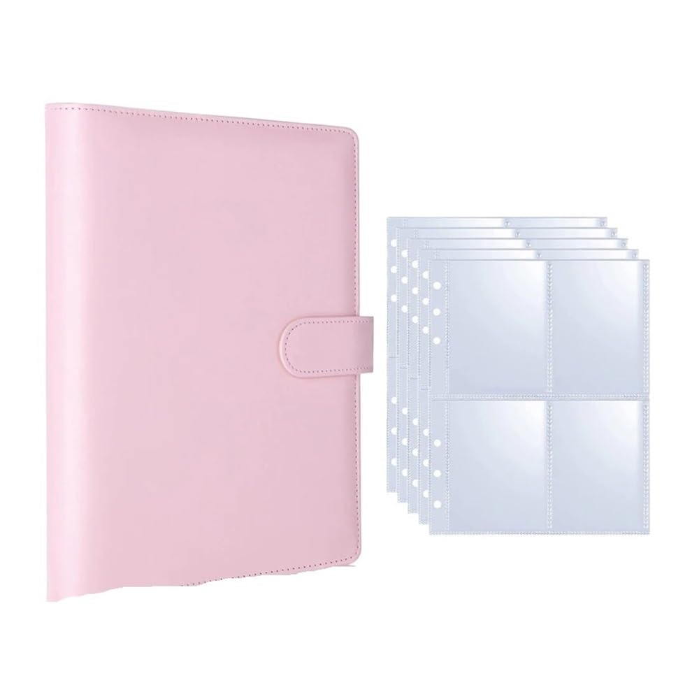 25pcs Page(4 Grids) Photo Card A5-Binder Albums Cards Collect Book Binder Photocard Holder(Pink-25 pages)
