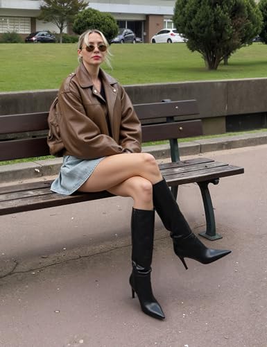 Knee High Boots Women Pointed Toe Tall Boots 3 In Stiletto High Heel Long Boots Side Zipper Dress Knee High Boots4