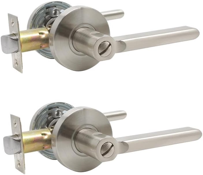 Probrico Privacy Door Levers Satin Nickel, Keyless Interior Bath/Bed Door Handles, Reversible for Right & Left Handed Doors, 2 Pack