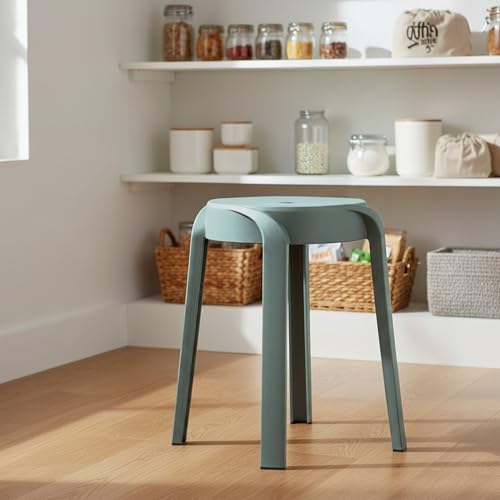 Taburete de plástico, 46 x 30 cm, soporta hasta 120 kg, color verde claro, multiusos apilable, antideslizante, redondo, taburete de cocina, taburete apilable, silla sin respaldo, para baño, salón - imagen 2