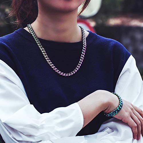 TOPGRILLZ Colorful Cuban Link Necklace 10,14mm Stainless Steel Solid Rainbow Gold Silver Hip Hop Miami Cuban Chunky Thick Chain Necklace For Men Women2