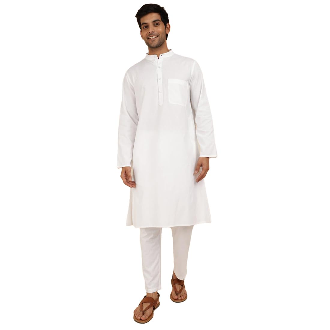 Fabindia Men's Cotton Woven Relaxed Kurta Set (1039311White_White