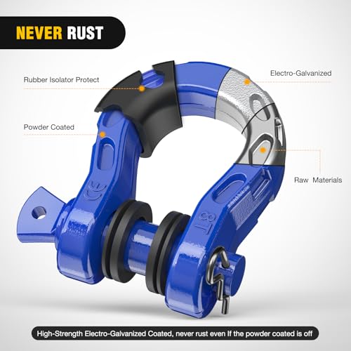 Image of Nilight Heavy Duty Mega D-Ring Shackles(2 Pack) 68,000 lb Break Strength(17,000 lb WLL) w / 7 /8″ Screw Pin & Washers, Forged Steel Off-Road Recovery Shackles for Tow Strap & Winch Gear, Blue