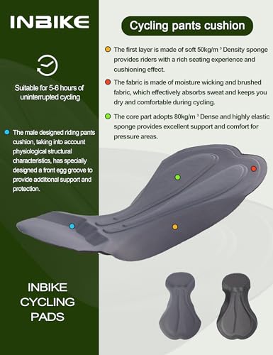 INBIKE Culotte Ciclismo Bibs Shorts Hombres Pantalones Cortos de Bicicleta con Protección Solar UPF50+ con Gel Acolchado y Bolsillo Transpirable Ropa Interior de Biciclet MTB Negro L - imagen 5