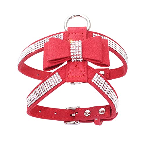 Hundegeschirr mit Fliege Niedlich, funkelnd und weich, verstellbar, Diamanten Größe S, M, L Rot