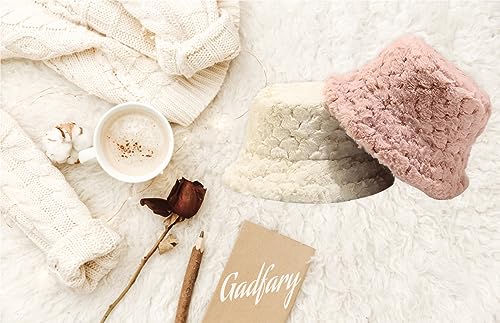 Image of Bucket Hat Women Furry Fuzzy Bucket Hats for Ladies, Winter Warm Fluffy Plush Faux Fur Hat for Women