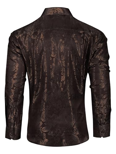 Men’s Silk Paisley Western Dress Shirt, Long Sleeve Button Down Casual Regular Fit Shirt for Party and Wedding3