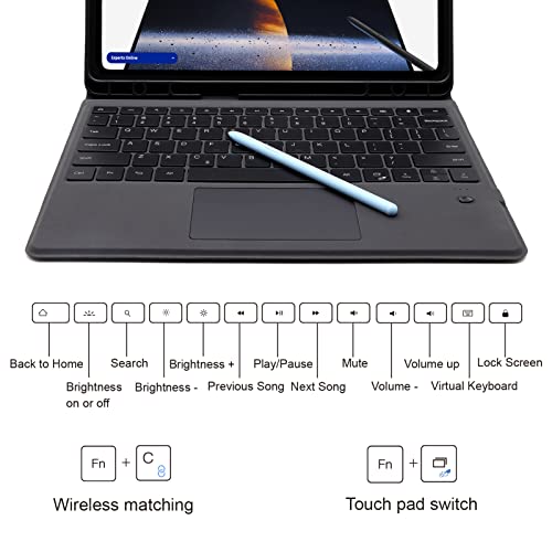 Heapao Folio Touch Galaxy Tab S8 Plus/S7 Fe/S7 Plus Keyboard Case With Trackpad - Smart Backlit Wireless Tablet Keyboard Cover For Samsung Tab S8+ 2022/S7 Fe 2021/S7+ 2020 12.4" With S Pen Holder #TOP5