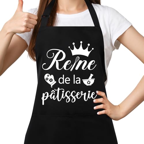 Halinuia Tablier de Cuisine Réglable et Étanche pour Femme - Reine de la Pâtisserie avec Poches - Cadeaux pour Maman