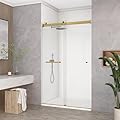 Bathlink Glass Shower Door, 47-48" W x 76" H Frameless Double Sliding Shower Door, 5/16" (8mm) Thick Clear Tempered Glass Door, Brushed Gold