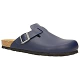  Zweigut® -Hamburg- komood #394 Hausschuhe Herren Pantolette Bio Schlappen Clogs Leder Komfort Fußbett Puschen Pantoffeln Latschen, Schuhgröße:44, Farbe:Nachtblau