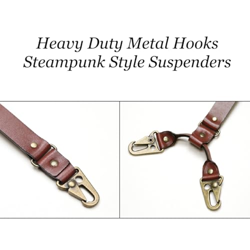 Image of Leather Suspenders for Men Heavy Duty Western Gallus Vintage with Hooks