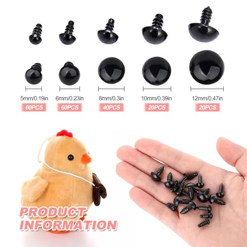 Safety Eyes for Crochet Toys 400pcs Safety Crochet Craft Eyes 5-12mm Plastic Teddy Bear Toy Doll Eye with Washer for Crafting Toy Making - Image 2