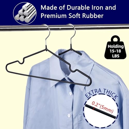 Image of Zollyss Non-Slip Rubber Coated Metal Suit Coat Hangers Heavy Duty Clothes Hanger with Chrome and Black Friction, Metal Shirt Jacket Hanger with Round Notches for Dress (Pack of 10)