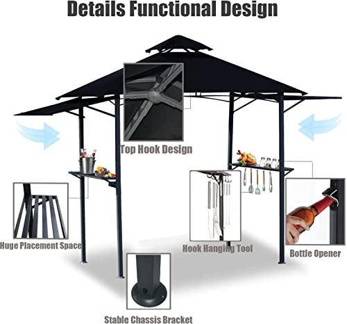 Grill Gazebo Canopy For Outdoor, Waterproof Bbq Gazebo Grill Canopy, 8X5Ft Outdoor Grill Gazebo Canopy For Patio, Canopy Tent With Extra Shadow And Shelves, Ideal For Grilling And Patio Use #TOP3