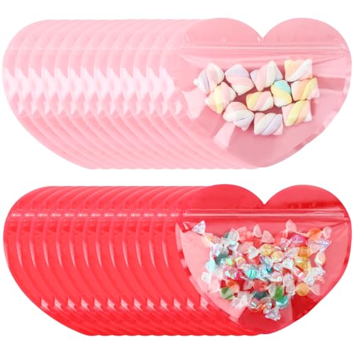 Yexiya 50 Pcs 3.4 x 4 Inch Heart Shaped Valentine Small Gift Bag, Red, Pink