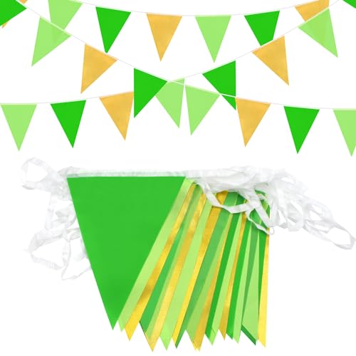 YUHGENWI Wimpelkette, 66 Fuß, 52 Stück, wasserdichte Flaggen, wiederverwendbar, Wimpelkette, Wimpelkette, Grüngold, Wimpelbanner für Partybanner, Partydekorationen, Geburtstag, Garten im Freien