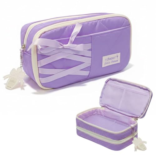Image of FunBlast Pencil Pouch for Girls - Aesthetic Multi-Compartment Zipper Pouch with Drawstring Pocket, Cute Kawaii Pencil Case, Stylish Stationery Pouch, Return Gift for Kids & School Use (PurpleB)