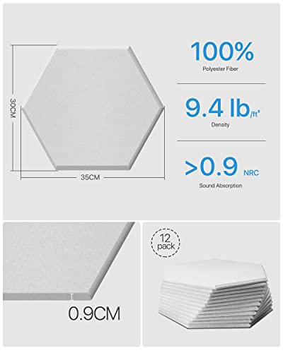 Hexagon Acoustic Panels Soundsbay 12 Pack Self-Adhesive Soundproof Wall Panels 14" X 12" X 0.4" Sound Proof Foam Panels High Density Sound Dampening Panels Acoustical Treatments For Recording Studio #TOP4