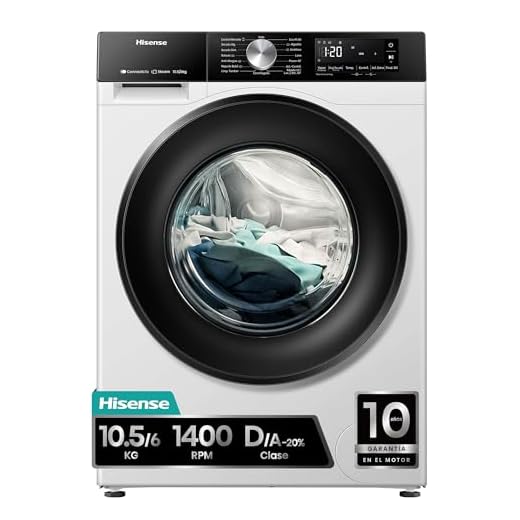 Hisense WD3S1043BW3 - Lavadora Secadora 2 en 1 con Vapor,Clase D/A, Carga Frontal 10.5 kg Lavado, Secadora 6 kg, Conectividad WiFi, Programación Asistida, Monitor de Consumo, Blanco