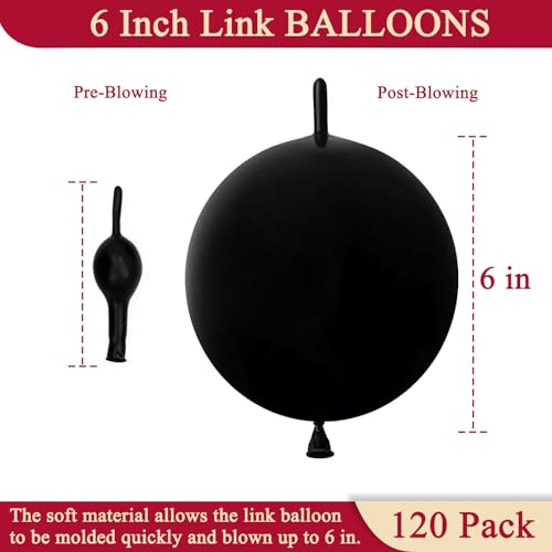 Image of Black Link Balloons 6 Inch 120 Pcs Latex Quick Linking Balloon for Birthday Wedding Party Festival Decorations