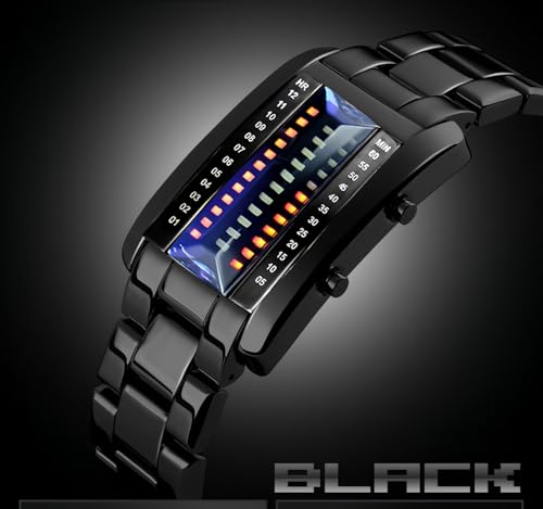 Image of Men's Creative Binary Matrix Blue LED Digital Waterproof Watch Stainless Steel Military Silver Watches