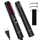 Cordless Hair Straightener Brush Upgraded Portable Ionic Straightening Brush for Trave, Hair Straightening & Detangling Brush with Adjustable Temperature, Fast Charger Dual Power Black