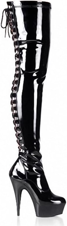 denova's Dames Patent 6 inch Zeer Hoge Hak Lace Up Platform Pole ...