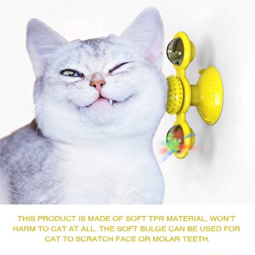Jouet pour chat moulin à vent interactif jaune cataire taquin rotatif - 4