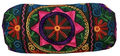 Original Kikan Cojín indio de 45,7 x 17,8 cm, cilíndrico, para yoga, meditación, cojín de suelo bordado a mano, vegano (solo fundas) (verde oscuro)