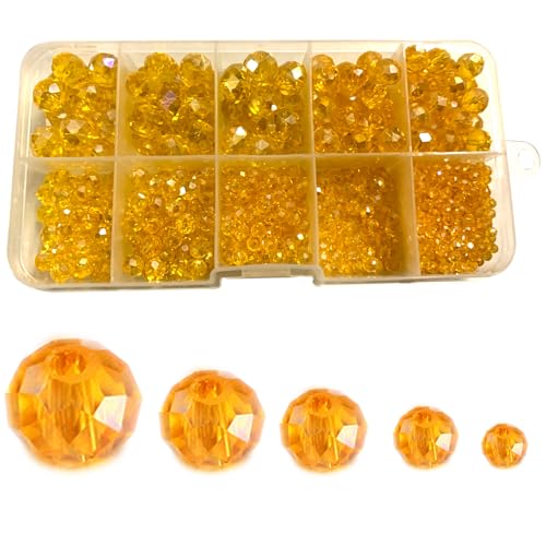 FAPUMOE 800pcs Faceted Glass Beads of AB Color (Orange), Rondelle AB Crystal Beads Assorted Supplies Spacer Loose Beads for Jewelry Making Findings Bracelets Pendants 2mm 4mm 6mm 8mm 10mm