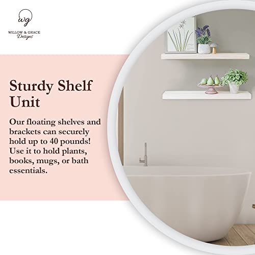 Willow & Grace Wood Floating Shelves For Wall Decor - Floating Shelves For Wall - Real Wood, Wall Shelf, For Bathroom, Kitchen, Living Room - Room Decor - White 24" Hanging Shelves - Set Of 2 #TOP4