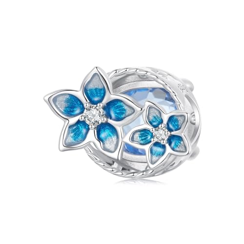 Dijes de flor azul en plata 925 para pulseras y collares elegantes
