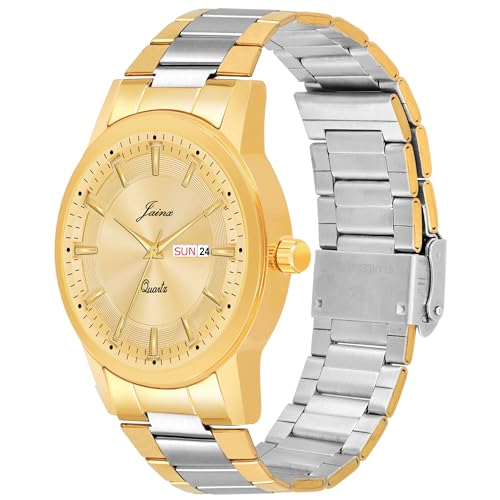 Image of jainx Premium Golden Chain Day and Date Feature Analog Wrist Watch for Men (Golden /White /Black Color Dial)