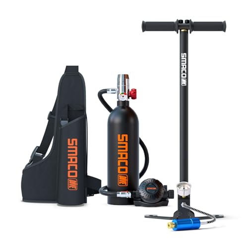 SMACO Mini Scuba Tank 1L Portable Diving Tank for Snorkeling, Emergency Rescue DOT Certified Lung Air Tank for Air Supply Compact & Lightweight Pony Bottle S400