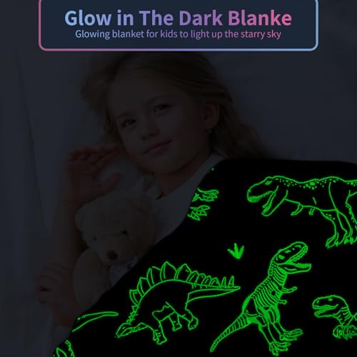 Image of COMFAR Dinosaur Blanket for Boys, Dinosaur Glow in The Dark Blanket for Kids /Toddler /Baby, Soft Fleece Blankets and Throw, Birthday 40 inchx 50 inch